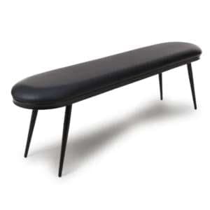 Aara Faux Leather Dining Bench In Black With Black Metal Legs - UK