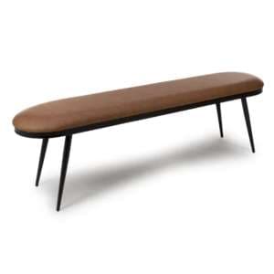 Aara Faux Leather Dining Bench In Tan With Black Metal Legs - UK