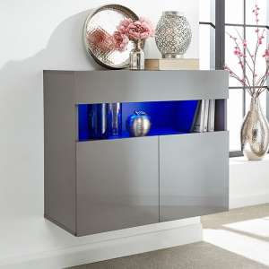 Goole LED Wall Mounted Wooden Sideboard In Grey High Gloss - UK