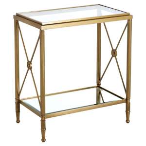 Acox Rectangular Clear Glass Top Side Table With Gold Frame - UK