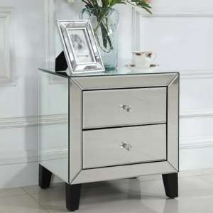 Agalia Mirrored Bedside Cabinet With 2 Drawers In Silver - UK