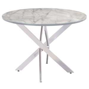 Atden Round Marble Dining Table In Grey With Chrome Legs - UK