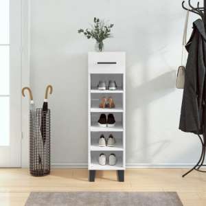Alivia High Gloss Shoe Storage Cabinet With 2 Drawers In White - UK
