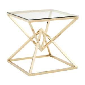 Alluras Clear Glass End Table With Cross Champagne Gold Frame - UK