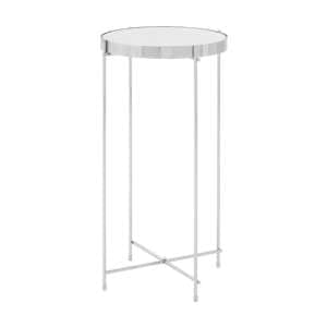 Alluras Tall Silver Glass Side Table With Chrome Frame - UK