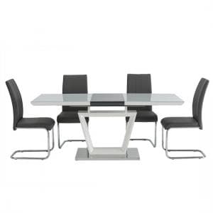 Atmiro 6 Seater Glass Dining Set In White And Dark Grey Gloss - UK