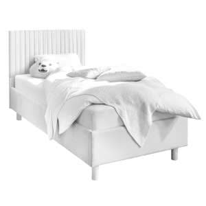 Altair Matt White Leather Small Double Bed With Stripe Headboard - UK
