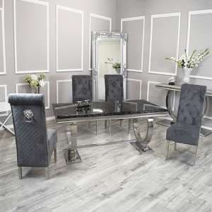 Alto Black Marble Dining Table 8 Elmira Dark Grey Chairs - UK