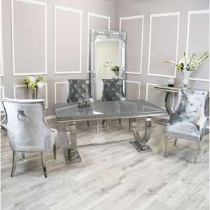 Alto Grey Glass Dining Table With 8 Dessel Pewter Chairs - UK