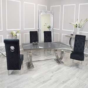 Alto Grey Glass Dining Table With 8 Elmira Black Chairs - UK
