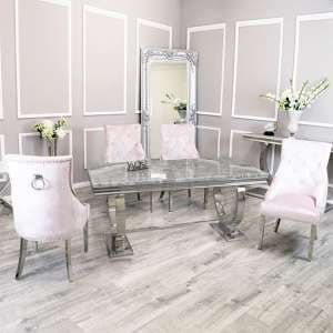 Alto Light Grey Marble Dining Table 8 Dessel Pink Chairs - UK