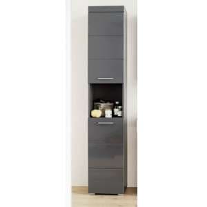 Amanda Tall Bathroom Cabinet In Grey With High gloss Fronts - UK