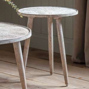 Andalusia Round Mango Wood Side Table In Natural And White - UK