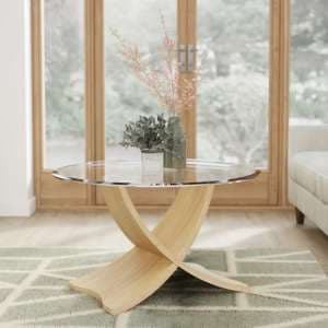 Anfossi Round Clear Glass Coffee Table With Oak Legs - UK