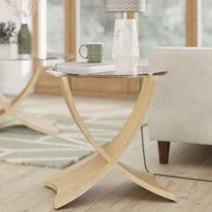 Anfossi Round Clear Glass Lamp Table With Oak Legs - UK