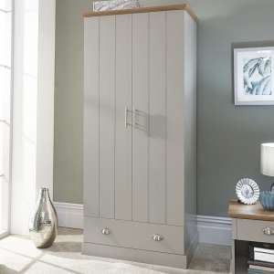 Kirkby Wardrobe In Soft Grey With Oak Effect Top - UK