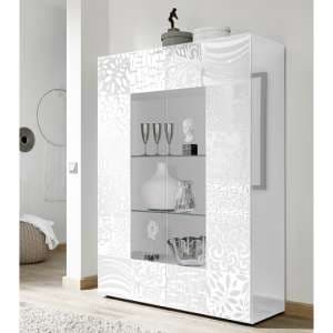 Ardent Modern Display Cabinet In White High Gloss With 2 Doors - UK