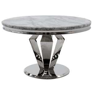 Arleen Round Marble Dining Table With Steel Base In Grey - UK
