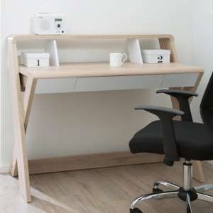 Aspin Wooden Computer Desk In Light Oak And White - UK