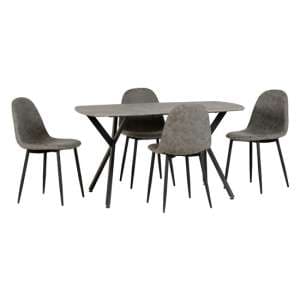 Alsip Rectangular Dining Table In Concrete Effect With 4 Chair - UK