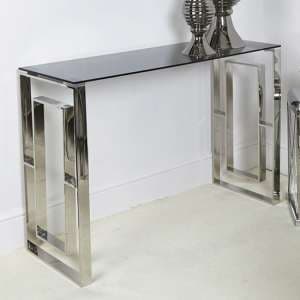 Athens Smoked Glass Console Table With Chrome Metal Base - UK