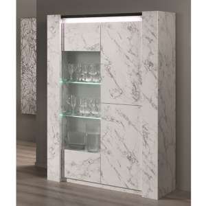 Attoria LED 2 Door Display Cabinet Black And White Marble Effect - UK