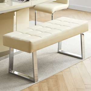 Austin Small Faux Leather Dining Bench In Cream - UK