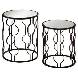 Avanto Round Glass Set of 2 Side Tables With Black Lines Frame - UK