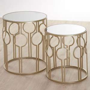 Avanto Round Glass Set of 2 Side Tables With Champagne Frame - UK