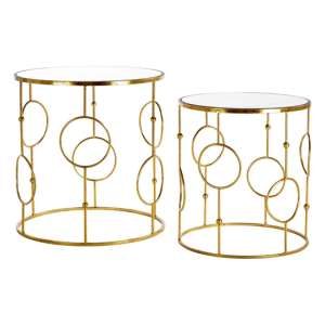 Avanto Round Glass Set of 2 Side Tables With Circle Gold Frame - UK