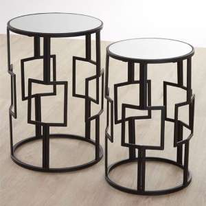 Avanto Round Glass Set of 2 Side Tables With Square Metal Frame - UK