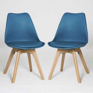 Regis Set Of 4 Dining Chairs In Blue With Wooden Legs - UK