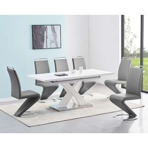 Axara Large Extending White Dining Table 6 Summer Grey Chairs - UK