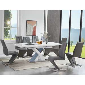 Axara Extending White Grey Gloss Dining Table 8 Gia Grey Chairs - UK