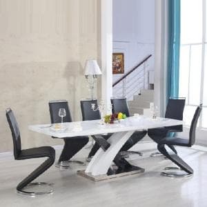 Axara Large Extending Black Dining Table 6 Summer Black Chairs - UK