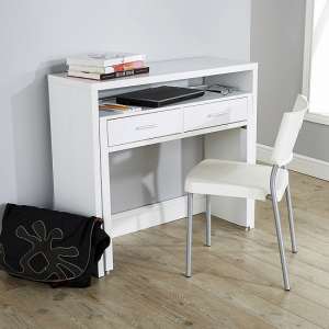 Redruth Extending Desk Or Console Table With 2 Drawers In White - UK
