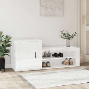 Barrington High Gloss Hallway Shoe Storage Cabinet In White - UK