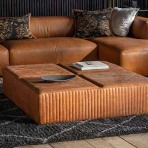 Braham Upholstered Leather Ottoman Coffee Table In Brown - UK