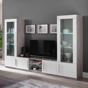 Breta Living Room Set In Grey Marble Effect And White Gloss LED - UK