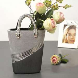 Bridgetown Ceramic Handbag Vase In Silver And Grey - UK