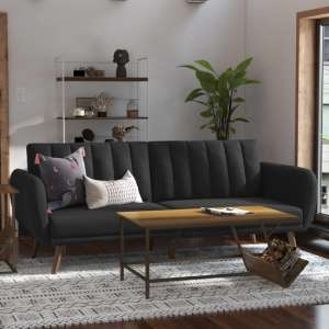 Brittan Linen Sofa Bed With Wooden Legs In Dark Grey - UK