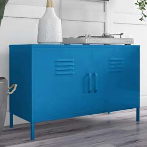Caches Metal Locker Accent Cabinet With 2 Doors In Blue - UK