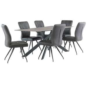 Caelan 200cm Grey Marble Dining Table 6 Kebrila Grey Chairs - UK