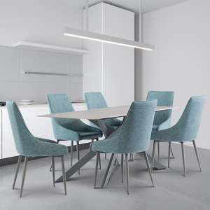 Caelan 200cm Matt Grey Marble Dining Table 6 Remika Teal Chairs - UK