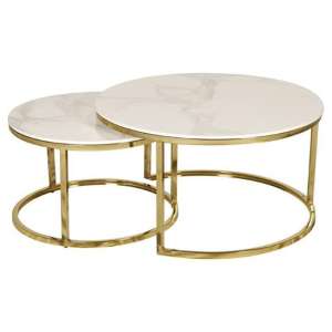 Cais Ceramic Top Set Of 2 Coffee Tables Round In White - UK