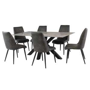 Callie 180cm Grey Marble Dining Table 6 Adora Grey Chairs - UK