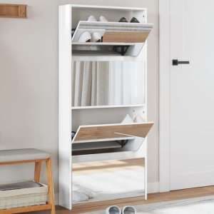 Calvi High Gloss Shoe Storage Cabinet 4 Mirror Layers In White - UK
