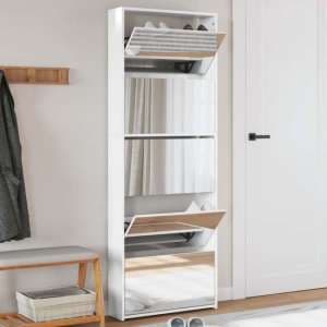 Calvi High Gloss Shoe Storage Cabinet 5 Mirror Layers In White - UK