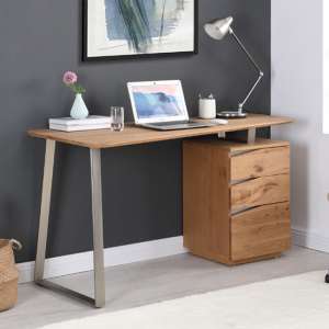 Camelia Wooden Computer Desk With 3 Drawers In Knotty Oak - UK