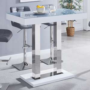 Caprice High Gloss Bar Table In White With Grey Glass Top - UK